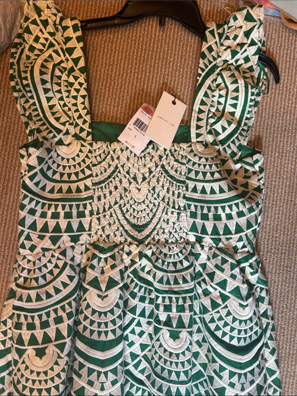 NWT Adelyn Rae Emerald and Cream Geometric Square-Neck crochet Midi Dress L - Picture 15 of 16
